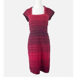 TADASHI SHOJI Burgundy Red Ombre Layered Cocktail Dress Cap Sleeve Stretch SMALL